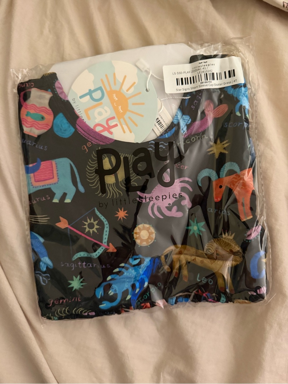Little Sleepies Black Short Sleeve Pajama Top with Colorful Zodiac Print